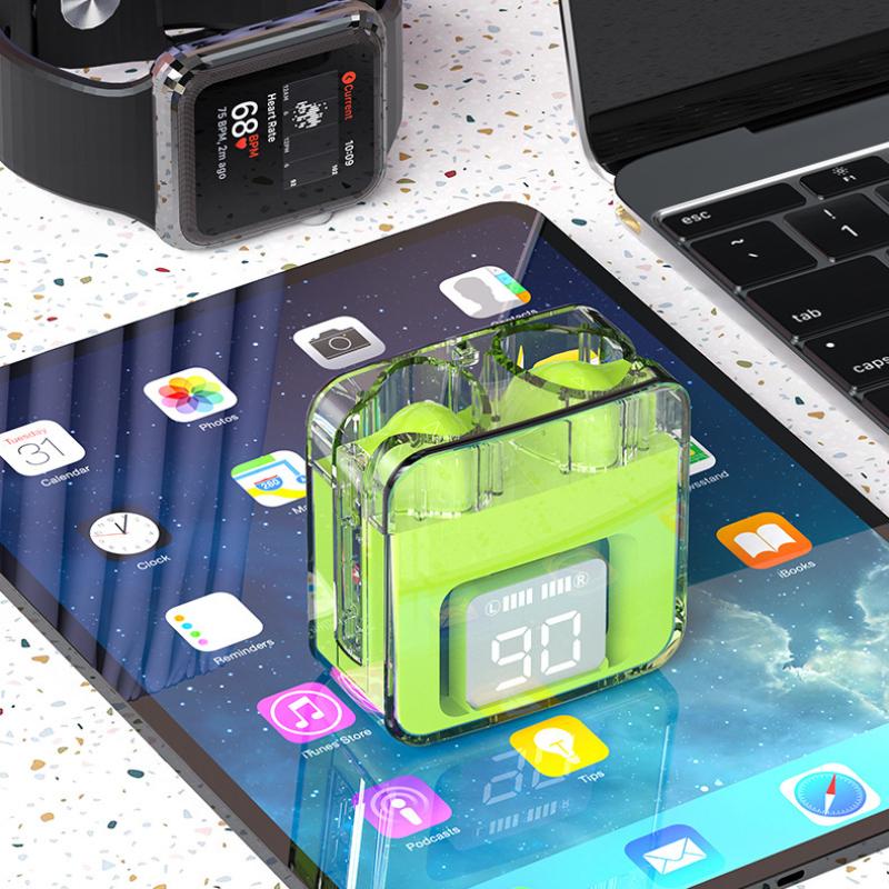 Прозрачная Bluetooth-гарнитура Полувкладыши с цифровым дисплеем Игровая спортивная беспроводная гарнитура с низкой задержкой