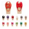 Women Fashion Jewelry Faux Pearl Pendant Chiffon Necklace Solid Color Scarf