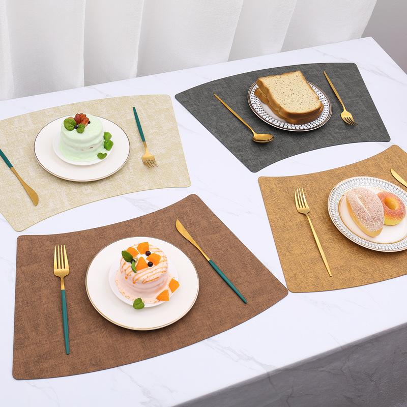Fan-shaped round table cloth pattern placemat leather pu table mat waterproof insulation mat hotel western food placemat light luxury style