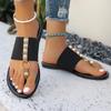 Fashion Women's Flat Sandals Summer New Round Head Clip Toe Rivet Metal Ring Soft Sole Anti-slip Wear-resistant Slippers