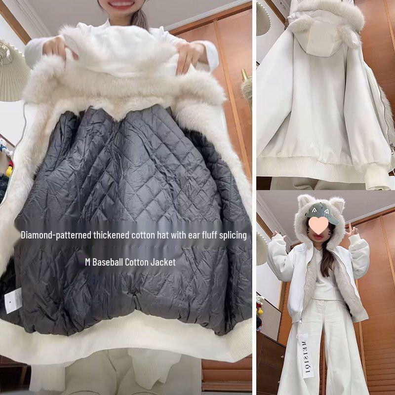 Унисекс Ретро Хлопковая Куртка с Кошачьими Ушками - Теплая, С Капюшоном и Модная Зимняя Одежда