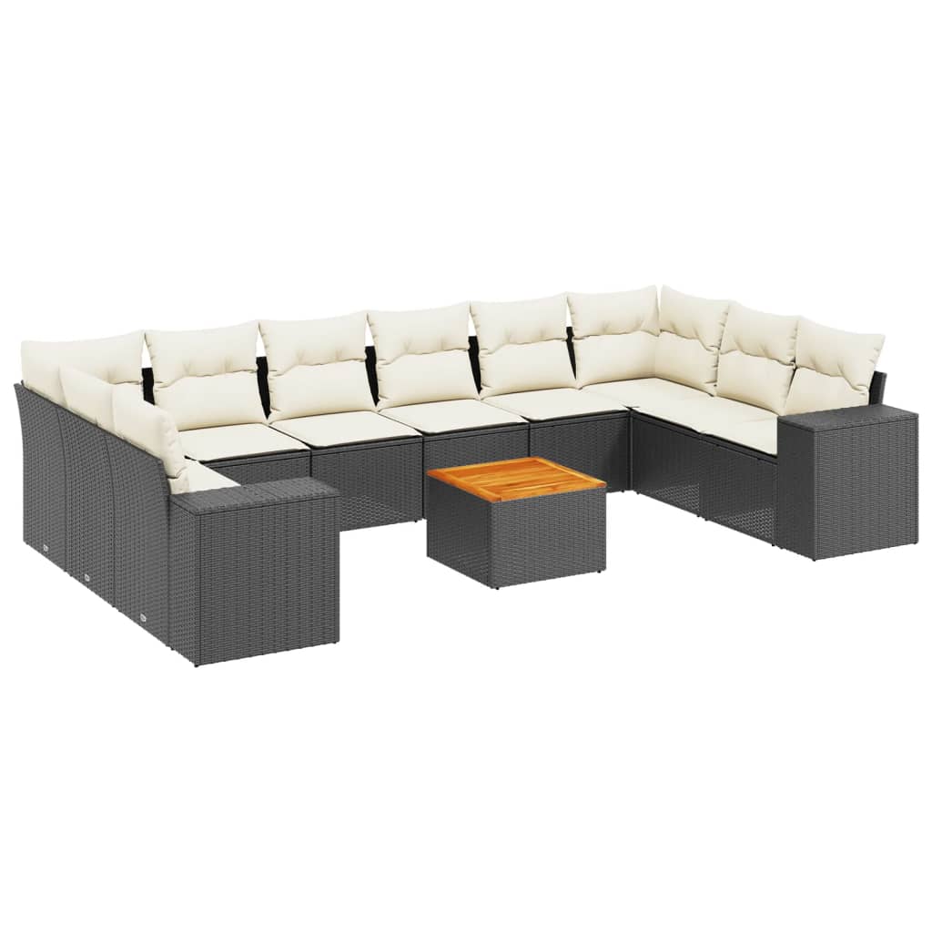 11 piece Garden Sofa Set with Cushions Black Poly Rattan