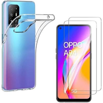 Чехол для Oppo A94 5G - Phonillico - Мягкий силикон - 2 закаленных стекла - Защита экрана