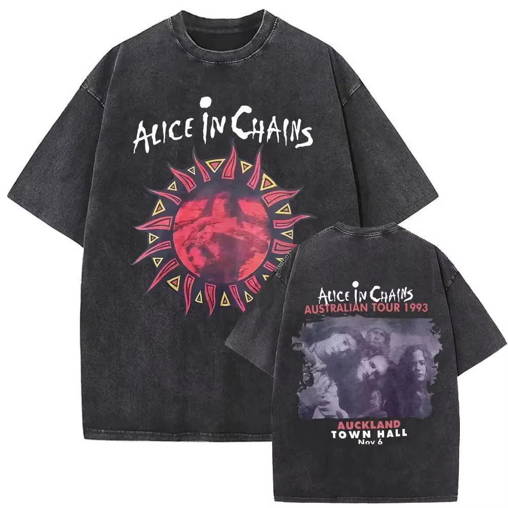 Новое в разделе Топы и футболки Мужская футболка Рок-группа Alice in Chains Винтажная с эффектом 'dirt washed' С коротким рукавом Унисекс Плотный хлопок Футболка с принтом Повседневная уличная одежда