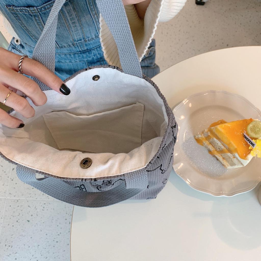 Женская винтажная вельветовая портативная сумка для хранения большой емкости с медвежонком