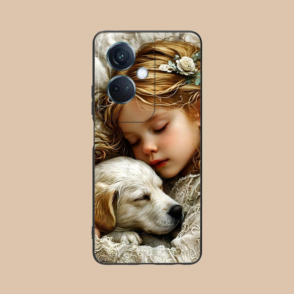 Чехол для мобильного телефона OPPO Reno 14 13 12 11 10 9 8 7 6 5 F T Pro 5G с матовым TPU, с рисунком девочки и щенка, цветной
