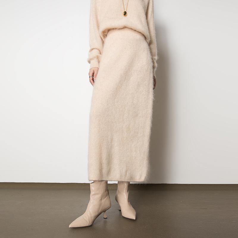 Mulberry Silk Wool & Brushed Cashmere Sweater Skirt Suit