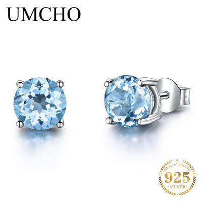 Серьги гвоздики с большим Топазом