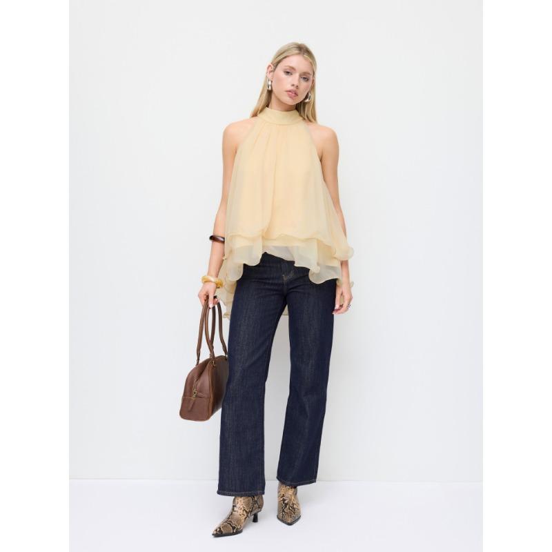 Women S Loose Ruffled Halter Neck Chiffon Blouse Summer Casual Top