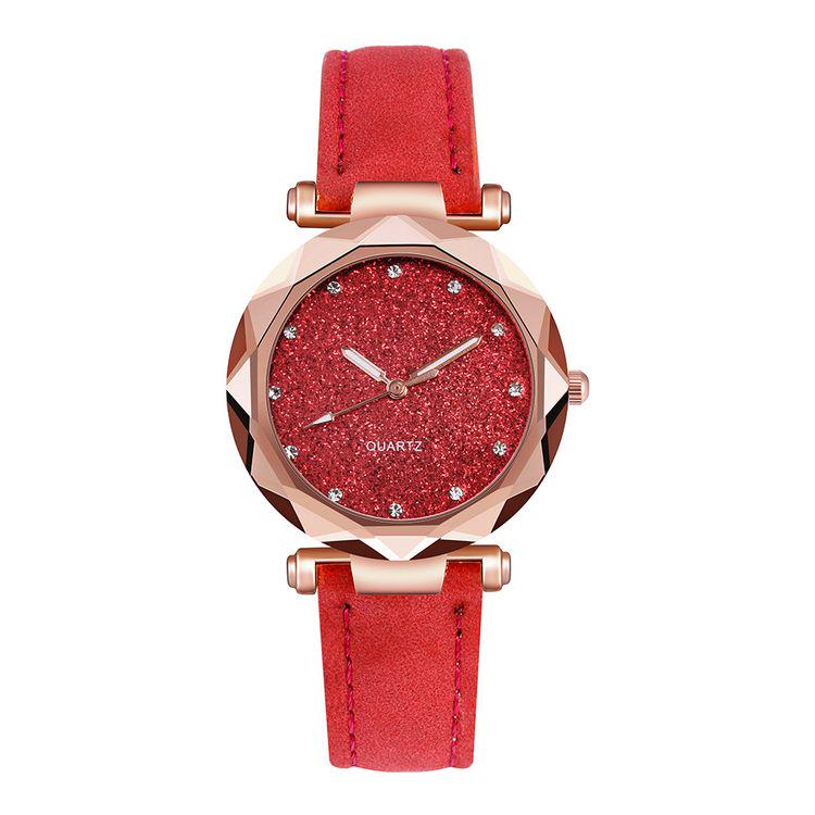 Trendy Unisex Rose Gold Korean Rhinestone Leather Strap Wristwatch Watch Fashion Ladies Quartz Female