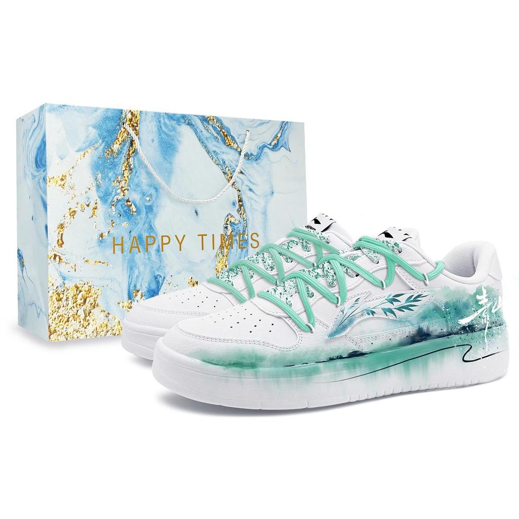 Li Ning Скользящая лодка Нескользящие Устойчивые к истиранию Низкие Скейтбордические кроссовки Унисекс Бирюзовые AGCS419-1(Команда852--)