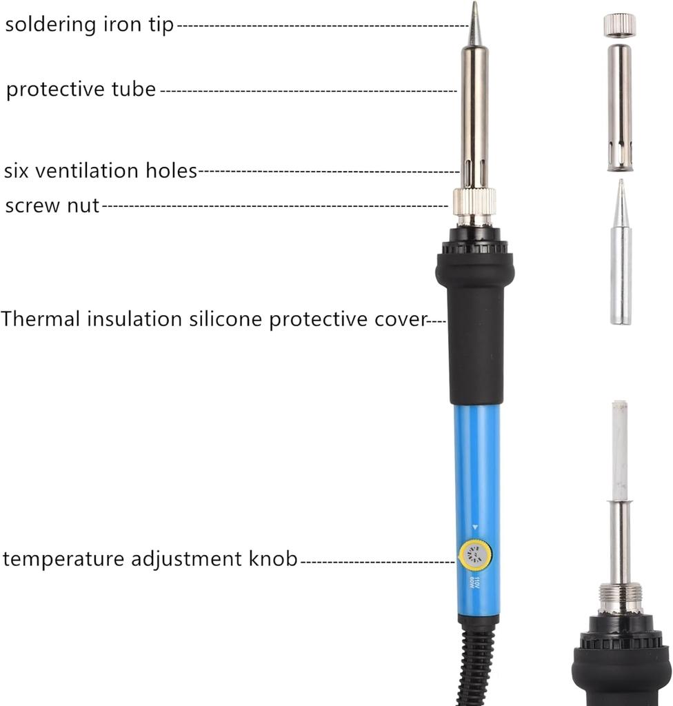 Soldering Iron Kit 60W 110V 220V Adjustable Temperature Solder Tool Set with 5pcs Soldering Tips, Tweezers, Solder Wick