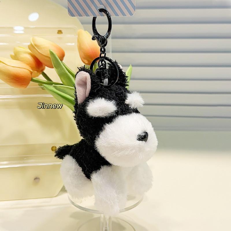 Adorable Gray And Black Schnauzer Plush Keychain Cute Backpack Accessory Gift