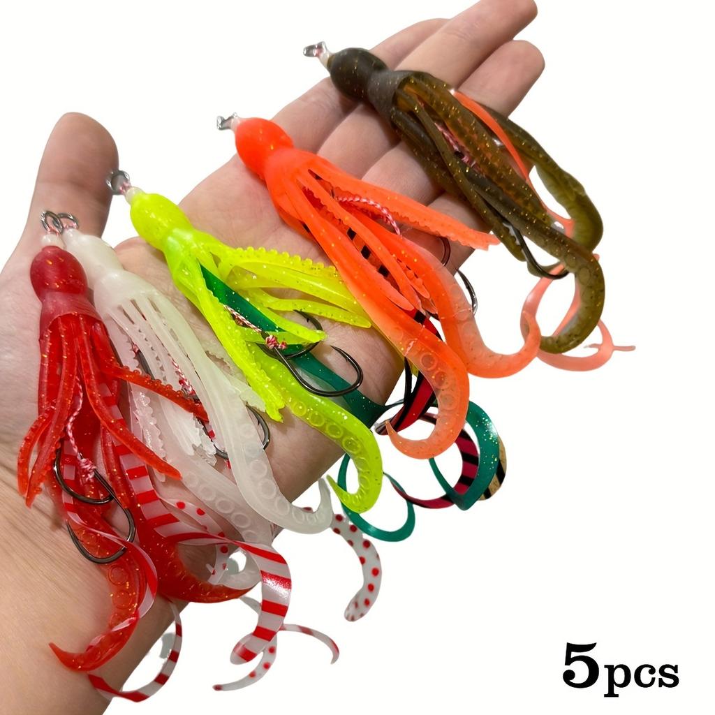 5 шт. светящихся в темноте мягких приманок в виде осьминога с крючками BBK Iron Plate - цветные силиконовые приманки для ловли кальмаров для ночной рыбалки