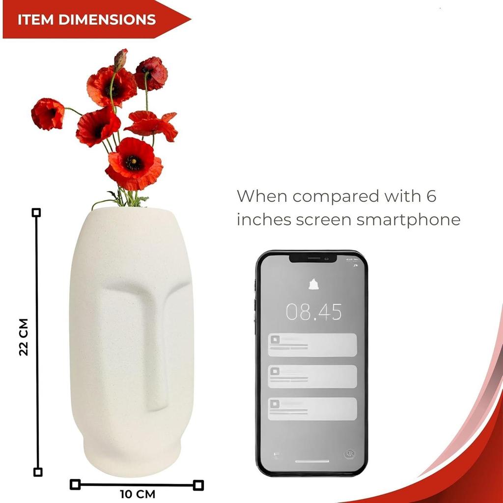 Latest Ceramic White Face Vase' 8 Inch - Set of 1 | Decorative Face Vase for Dried Flowers and Pampas Grass | Vases for Home Decor