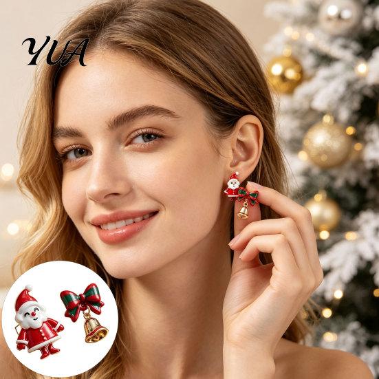 Santa Claus Drop Earrings 1 Pair Christmas for Women, Jingle Bell Bow Unique Party Stud Earrings, Holiday Jewelry Accessories Xmas Party, Stocking