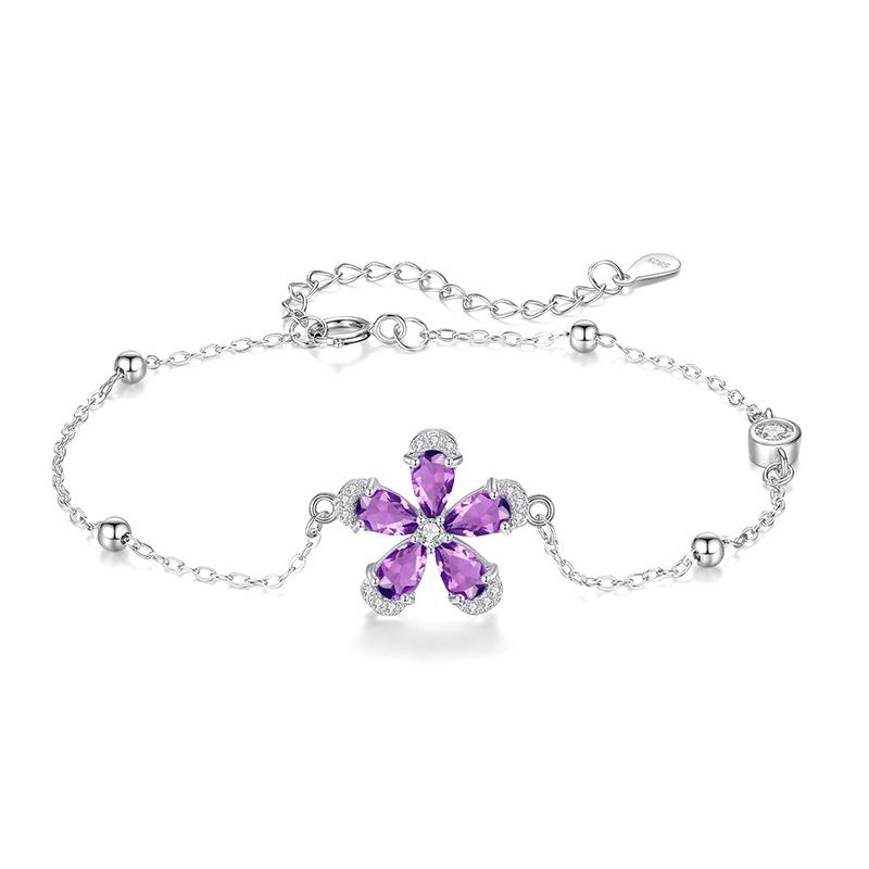 Summer Cherry Blossom Crystal Stone Jewelry S925 Sterling Silver Bracelet Natural Crystal