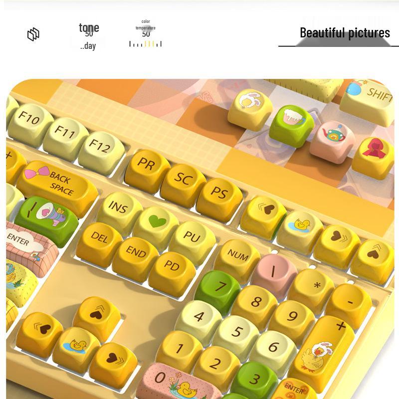 MOA High PBT Custom Cute Cartoon Round Keycaps - Milk Yellow Theme