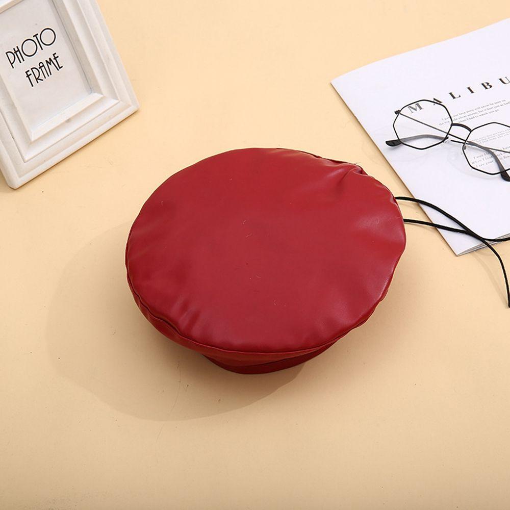 Solid Warm Beanie Female Ladies French Artist Hat Beret Cap Adjustable Hat PU Leather Berets