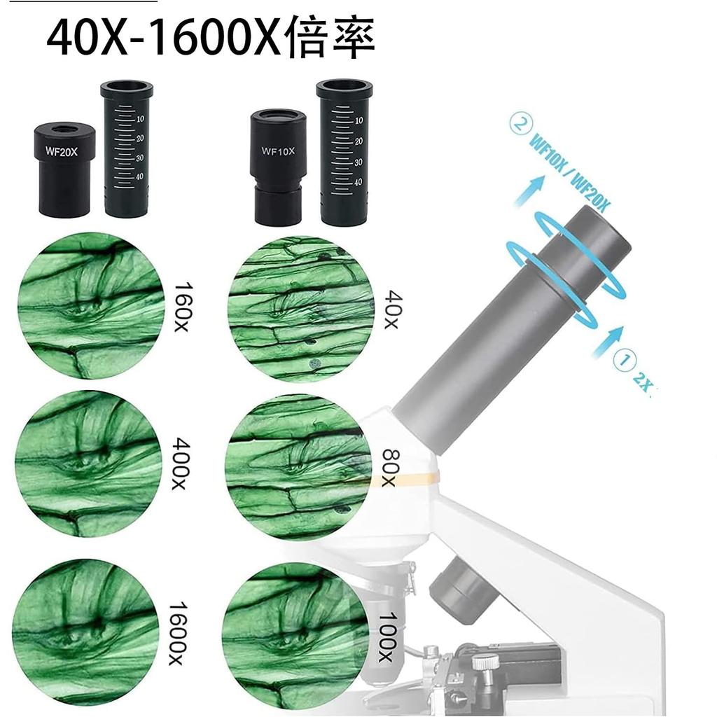 Svbony SV601 Монокулярный микроскоп, 40X-1600X Высокое увеличение Биологический микроскоп с двойной светодиодной системой освещения, Одноосевой грубый/точный