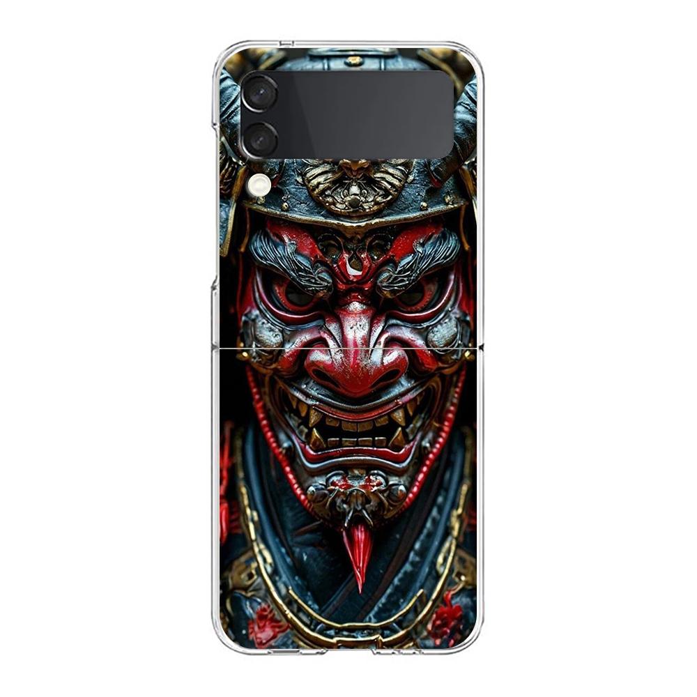 Прозрачный чехол для телефона Samsung Galaxy Z Flip 3 4 5 6 7 Жесткий складной ПК Z Flip3 Flip4 Чехол Япония Лицо призрака Самурай