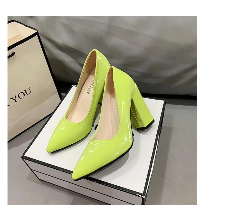 Fashion 2025 Shoes Thick Heel Woman Pumps Candy Color Women  Office Pointed Toe High Heels Wedding Female Heel Shoes