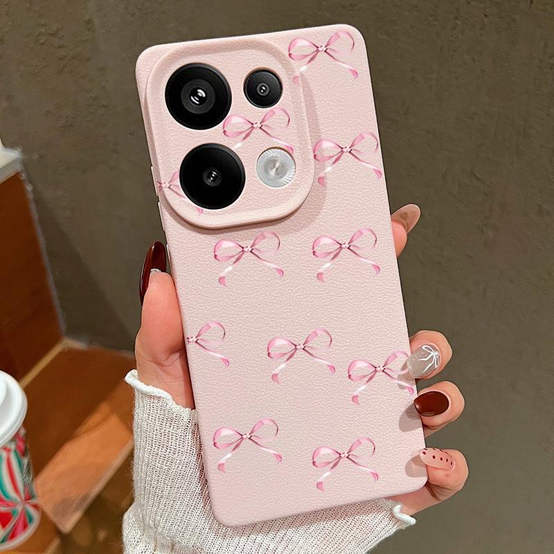 Матовый чехол для телефона TPU с бантом для Xiaomi 13T Pro Poco X7 X6 M6 Pro Redmi Note 14 Pro 13 12 11, кожаная текстура, тонкий противоударный мягкий бампер