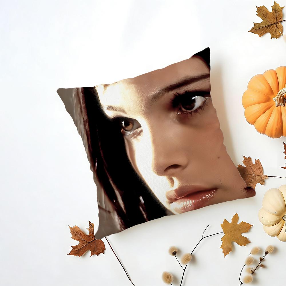 NNatalie Portman Cushion Cover Washable Linen Pillowcase Soft  for Daily Sofa Bed Home Room Decor