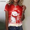 Christmas Snowman Cartoon Style Women Fashion T-Shirts Short Sleeve 3D Printed Festival Street Ladies Tops Plus Size 3XL