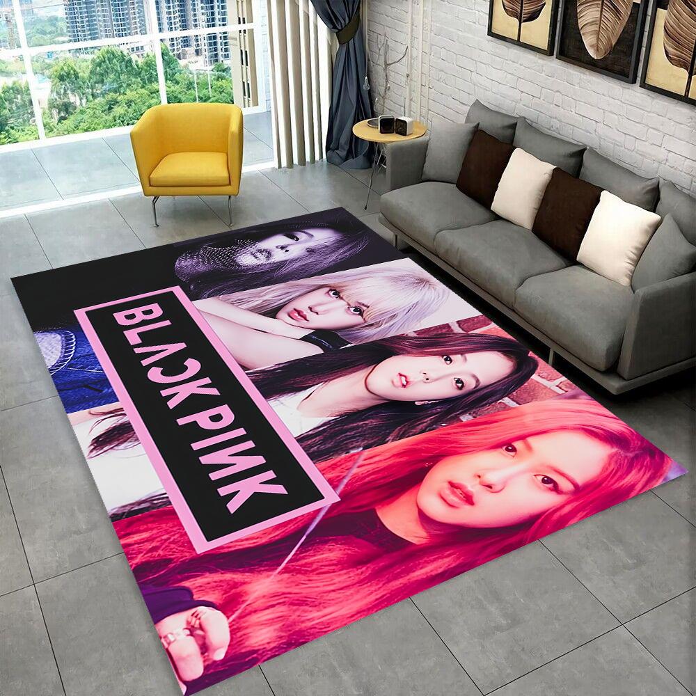 Kpop Girls 3D B-black and Pink-k HD Rug Carpet for Living Room Bedroom Home Decor,Floor Mat Non-slip Decoration for Sofa Doormat