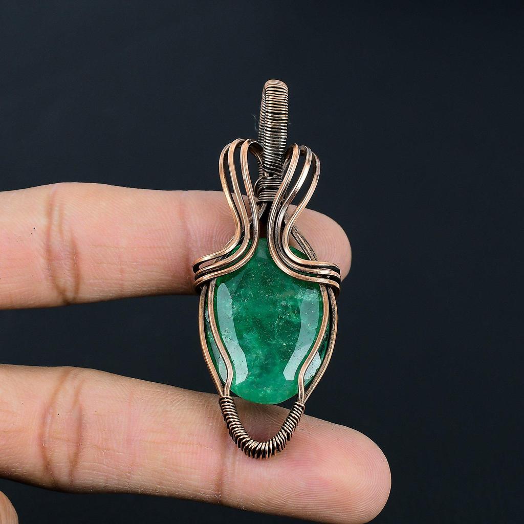 Изумрудный драгоценный камень ручной работы из чистой медной проволоки, подвеска для ювелирных изделий для мемориала