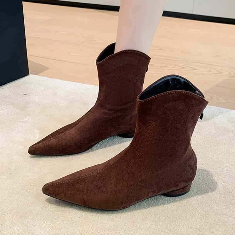 Модные женские ботильоны с острым носком, замшевые, модные туфли на каблуке, сексуальные, роскошные, зимние, короткий плюш, 2025, дизайнерские ботильоны для платья Para Mujer