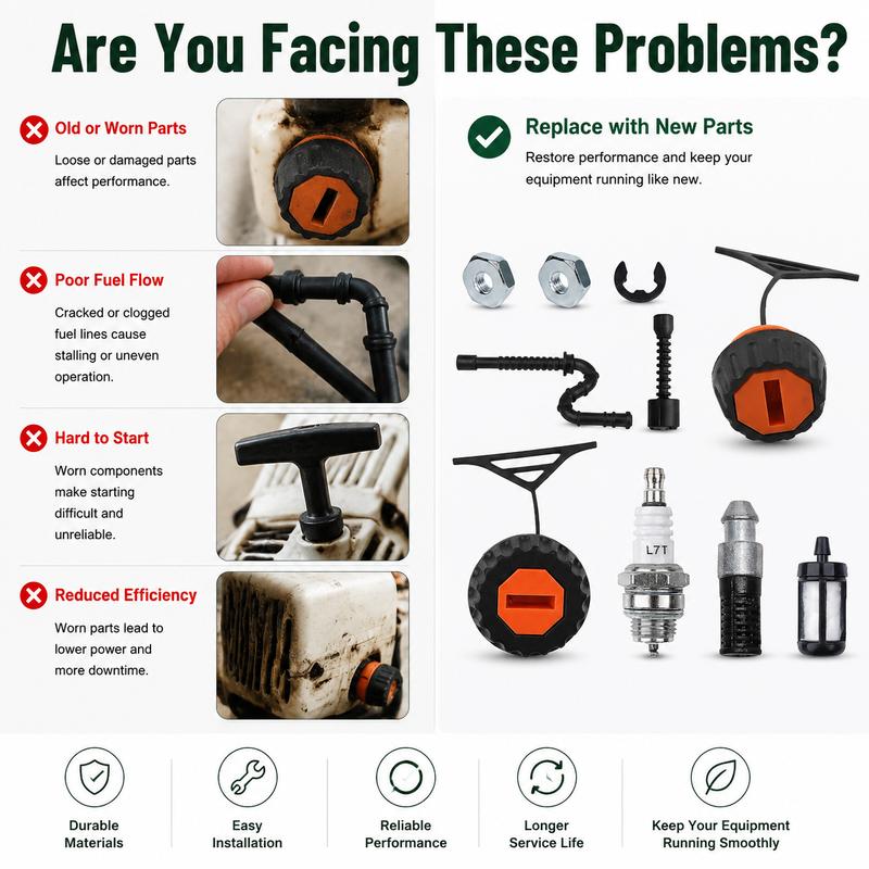 Oil Fuel Cap Line Filter Spark Plug Nut Kit For Stihl 020 020T 024 034S 036 048 Saw Parts Replace 0000-350-0520 with E-clip