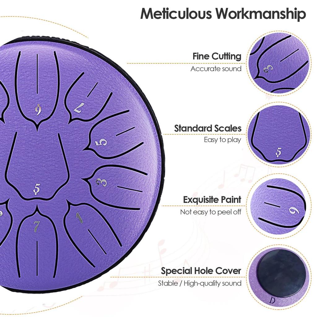 6 Inch 11 Notes Steel Tongue Drum Instrument D Major Percussion Steel Drum Meditation Zen Yoga Musical Drum Christmas Gift