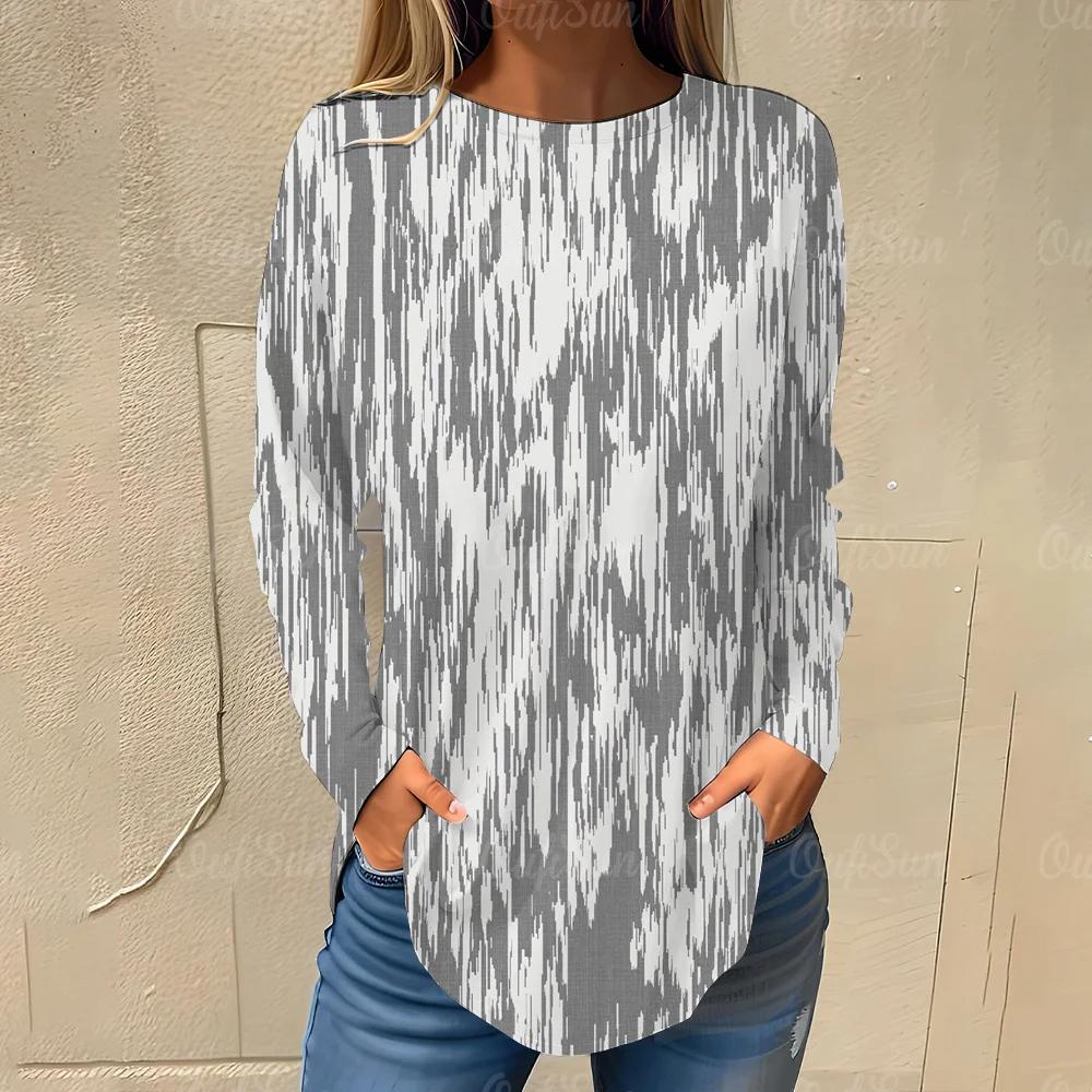 Irregular Color Blocks Pattern Print Women's T-shirts Autumn Casual Cotton Long Sleeves Tees Tops Female Clothing Streetwear