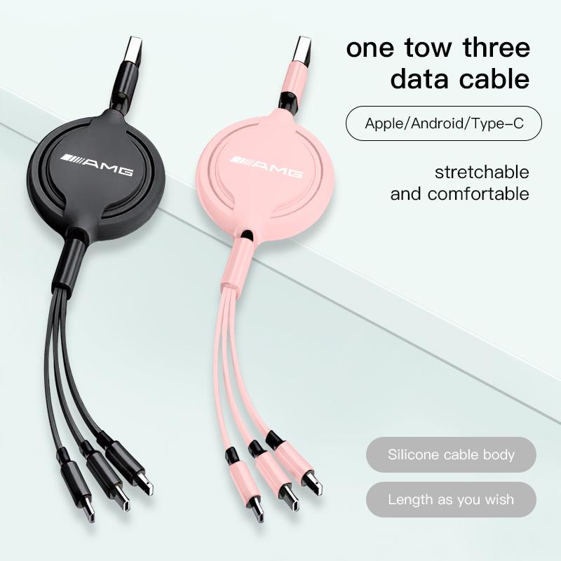 Автомобильный внутренний кабель для зарядки данных, выдвижной, 3 в 1, зарядное устройство для телефона для Mercedes Benz AMG A B C E G CLA W211 W203 W204 W210 W124 C300