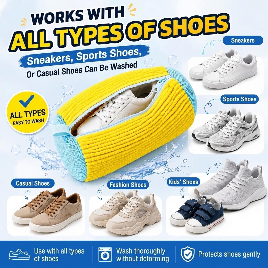 Fluffy Fiber 360 ° Surround Cleaning Shoe Washing Bag - Reusable Durable Machine-Washable Shoe Bag With Zipper Closure(1Pcs)