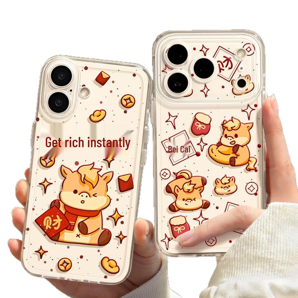 Новогодний Чехол-Космос с Лошадкой для iPhone 16/15/14 Pro - Полное Покрытие Мягкий Apple 17Pro 2026