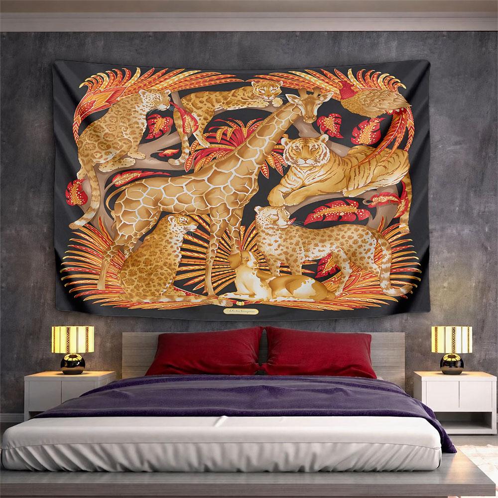 Tropical Jungle Animals Tapestry Wall Hanging Giraffe Leopard Tiger Art Decor for Bedroom Living Room