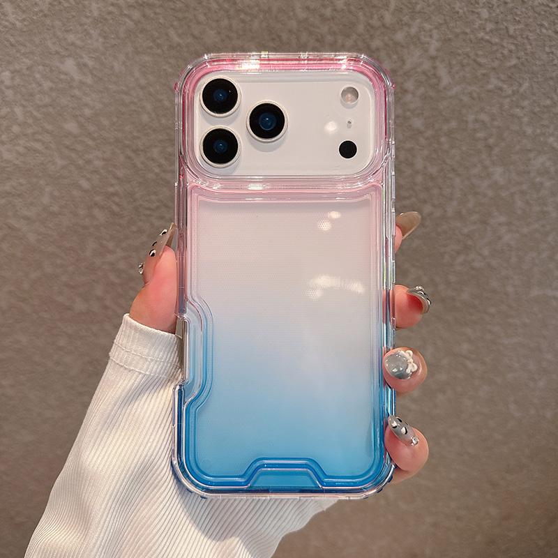 2in1 Gradient Transparent Phone Case For iPhone 17 Air 16 15 14 Plus 13 12 11 Pro Max Shockproof Bumper Hard Back Cover
