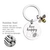 with Letters Stainless Steel Key Ring DIY Letters Round Pendants Bee Happy Key Chain  Father