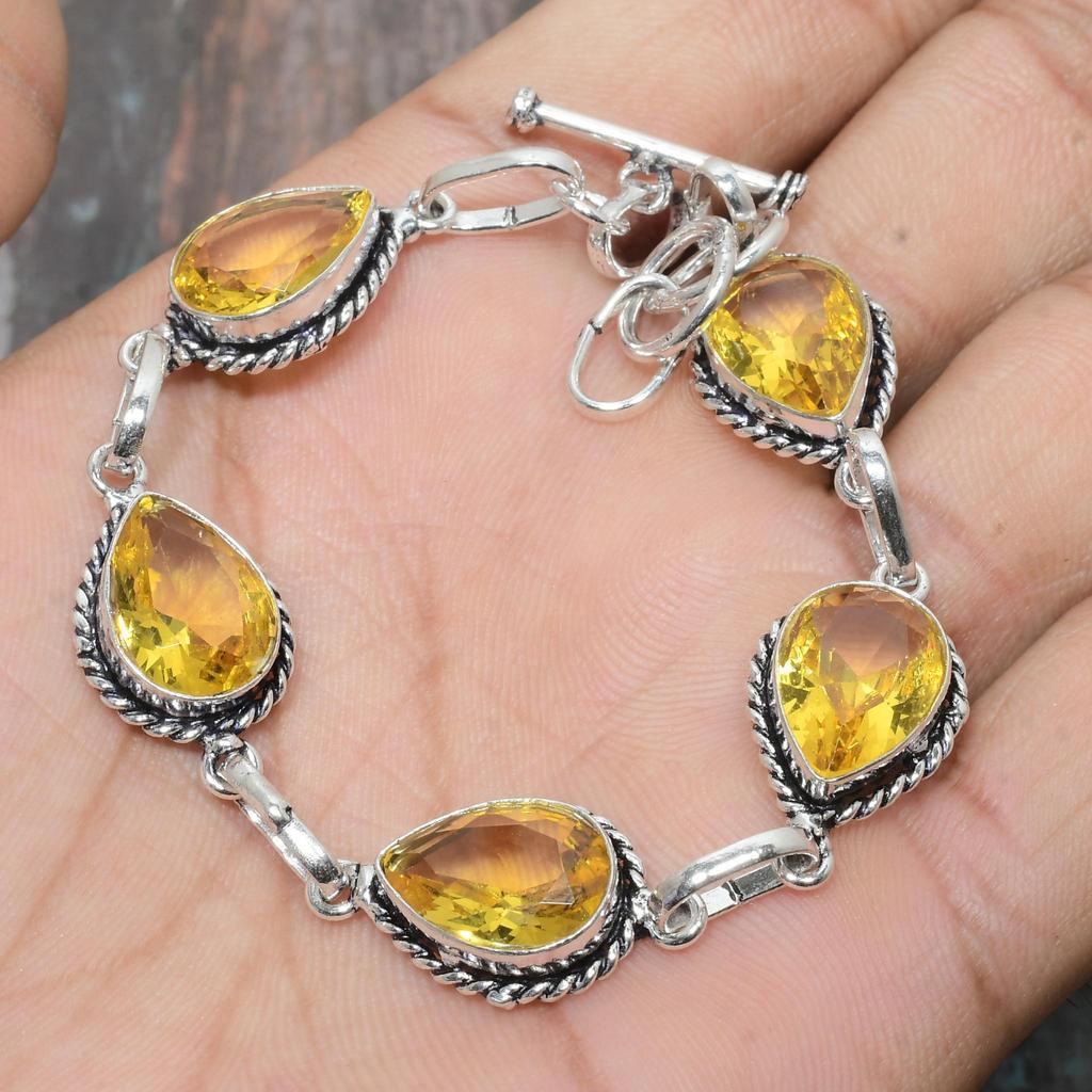 Красивый цитрин драгоценный камень ювелирные изделия ручной работы браслет из стерлингового серебра 925 пробы