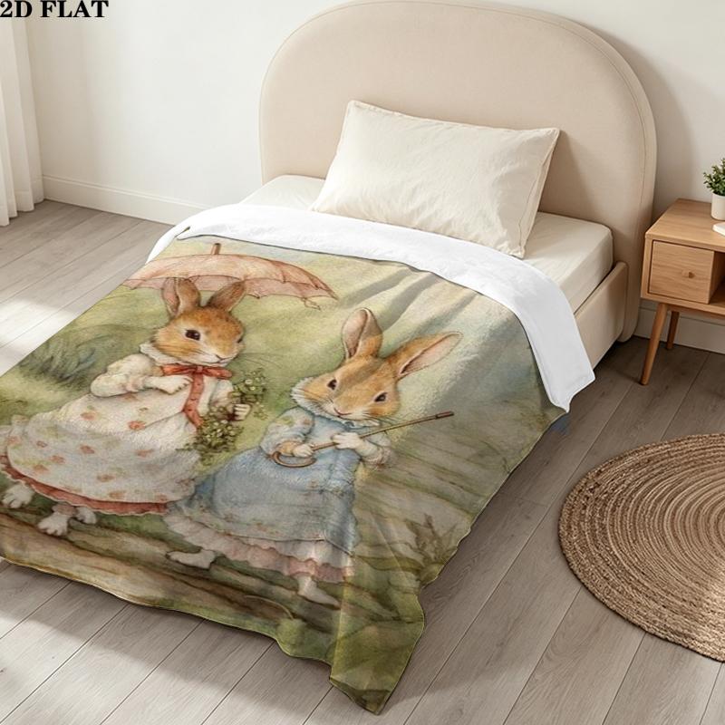 Tale Peter Rabbit Print Flannel Blanket, High quality Comfortable for All Seasons, Home Decor, Warmth and Comfort, Perfect for Christmas Gifts
