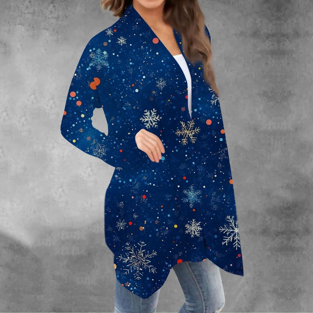Женский повседневный кардиган с длинными рукавами и рождественским принтом без верхнего пальто