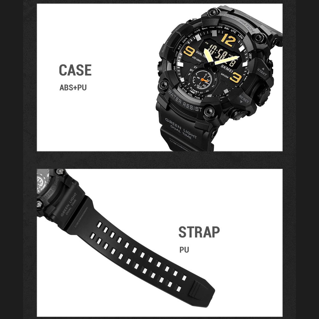 SKMEI 1965 Men Watch Professional 30M Water Resistant Double Display Double Movements GMT Time