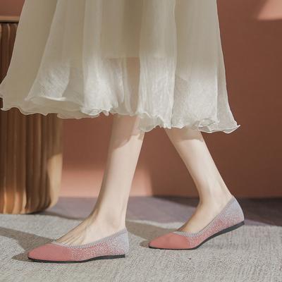 Женские новые универсальные туфли-лодочки с острым носком, вязаные, модные, дышащие, на плоской подошве, вязаные туфли-летучки, одинарные туфли