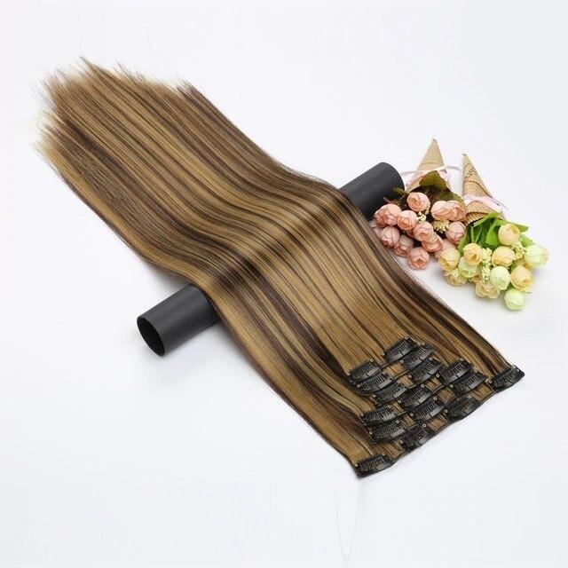 XINRAN Hair Extension Synthetic Straight Hair Clips For Women 150g High Temperature Fiber