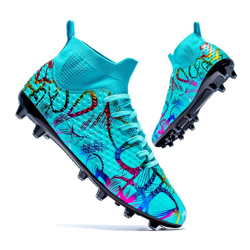 Unisex Football Boots Men's High -top Elastic Socks Mouth Leather Art Lawn Long Nail Football Shoes Children Big Size Football Boots