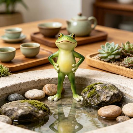 Garden Frog Ornament Small Waterproof Sitting Frog Resin Frog Sculpture Figurine Cute Standing