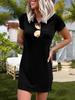 Women's Crew Neck Short Sleeve T Shirt Dress Solid Mini Dress with Pocket